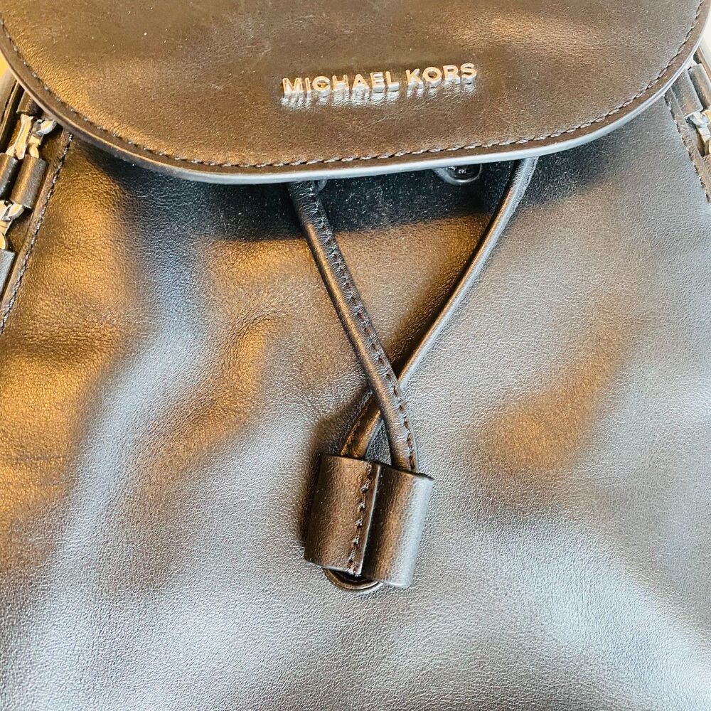 MICHAEL KORS Black Leather with Silver Detail Flap Backpack - Picture 2 of 9